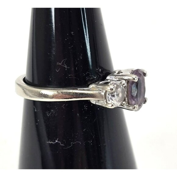 Amethyst & White Topaz Sterling Silver Ring Size 5.75 Elegant Oval Cut LI647 - Picture 13 of 16